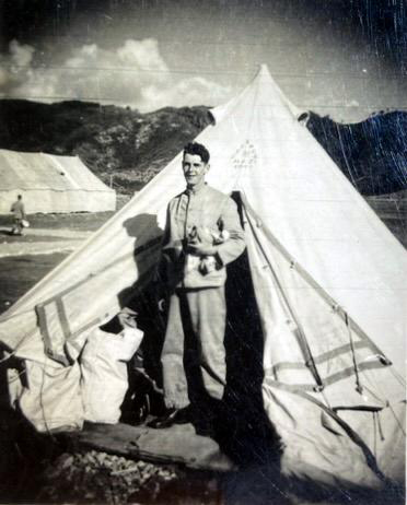 Ray in front of a bell tent